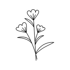 Leaves with Flowers Bouquet Line Art Illustration