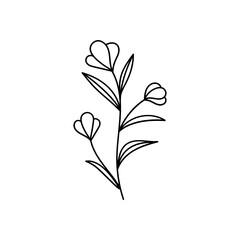 Leaves with Flowers Bouquet Line Art Illustration