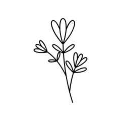 Leaves with Flowers Bouquet Line Art Illustration