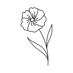 Leaves with Flowers Bouquet Line Art Illustration
