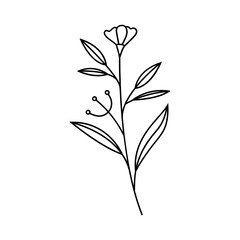 Leaves with Flowers Bouquet Line Art Illustration