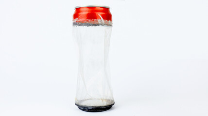 A soda can in which the aluminum part melts due to the chemical reaction of sodium hydroxide. Transparent soda can.