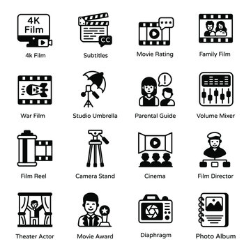 Pack of Picture Production Solid Icons 

