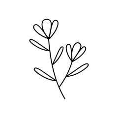 Leaves with Flowers Bouquet Line Art Illustration