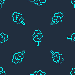 Green line Cotton candy icon isolated seamless pattern on blue background. Vector