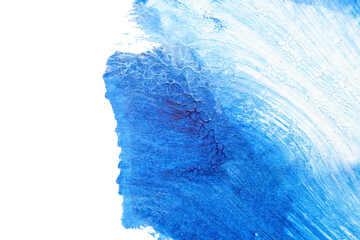 blue abstract acrylic painting color texture on white paper background by using rorschach inkblot method