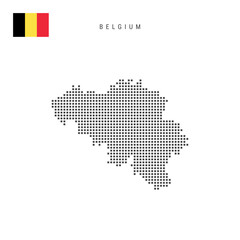 Fototapeta premium Square dots pattern map of Belgium. Belgian dotted pixel map with flag. Vector illustration