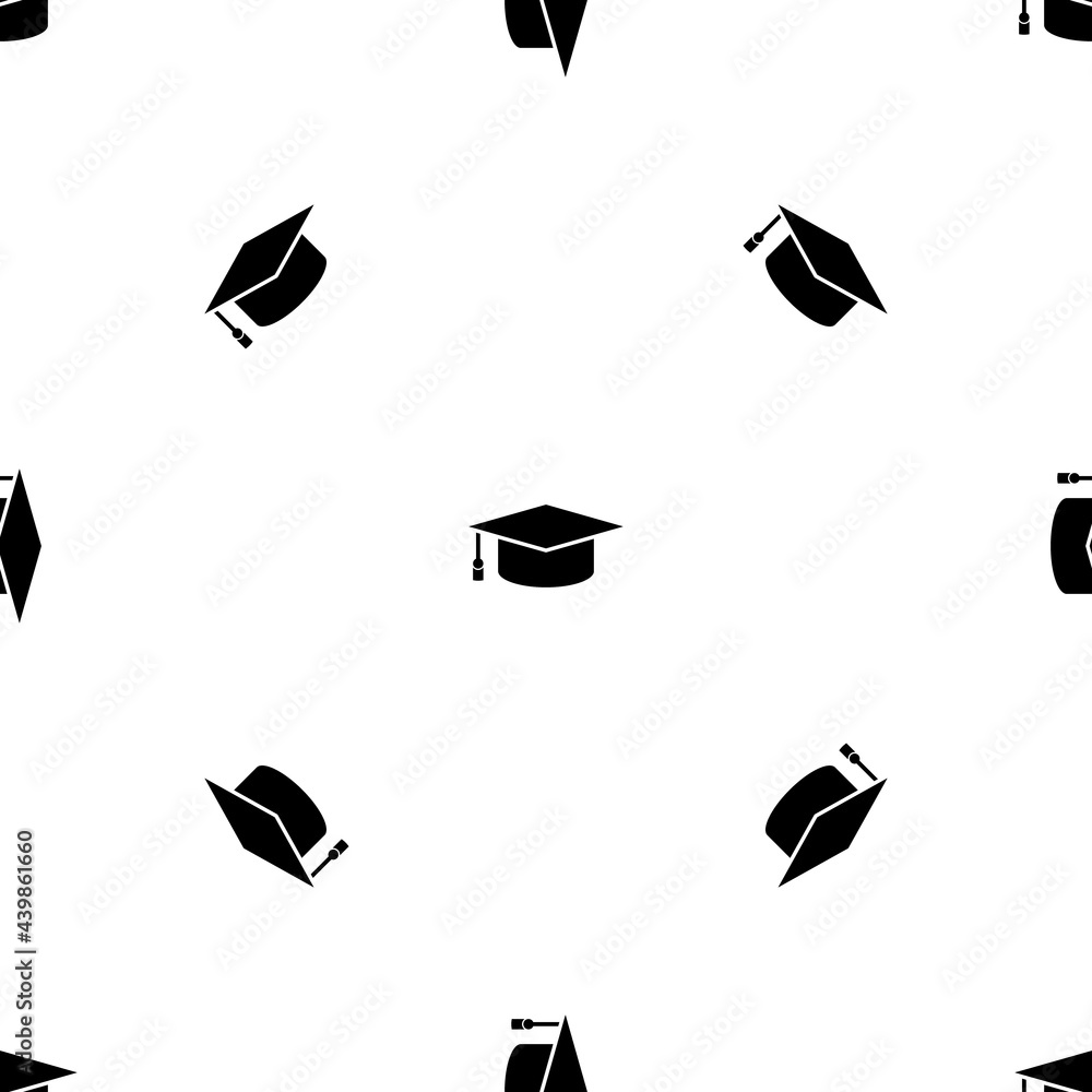 Poster seamless pattern of repeated black square academic cap symbols. elements are evenly spaced and some 