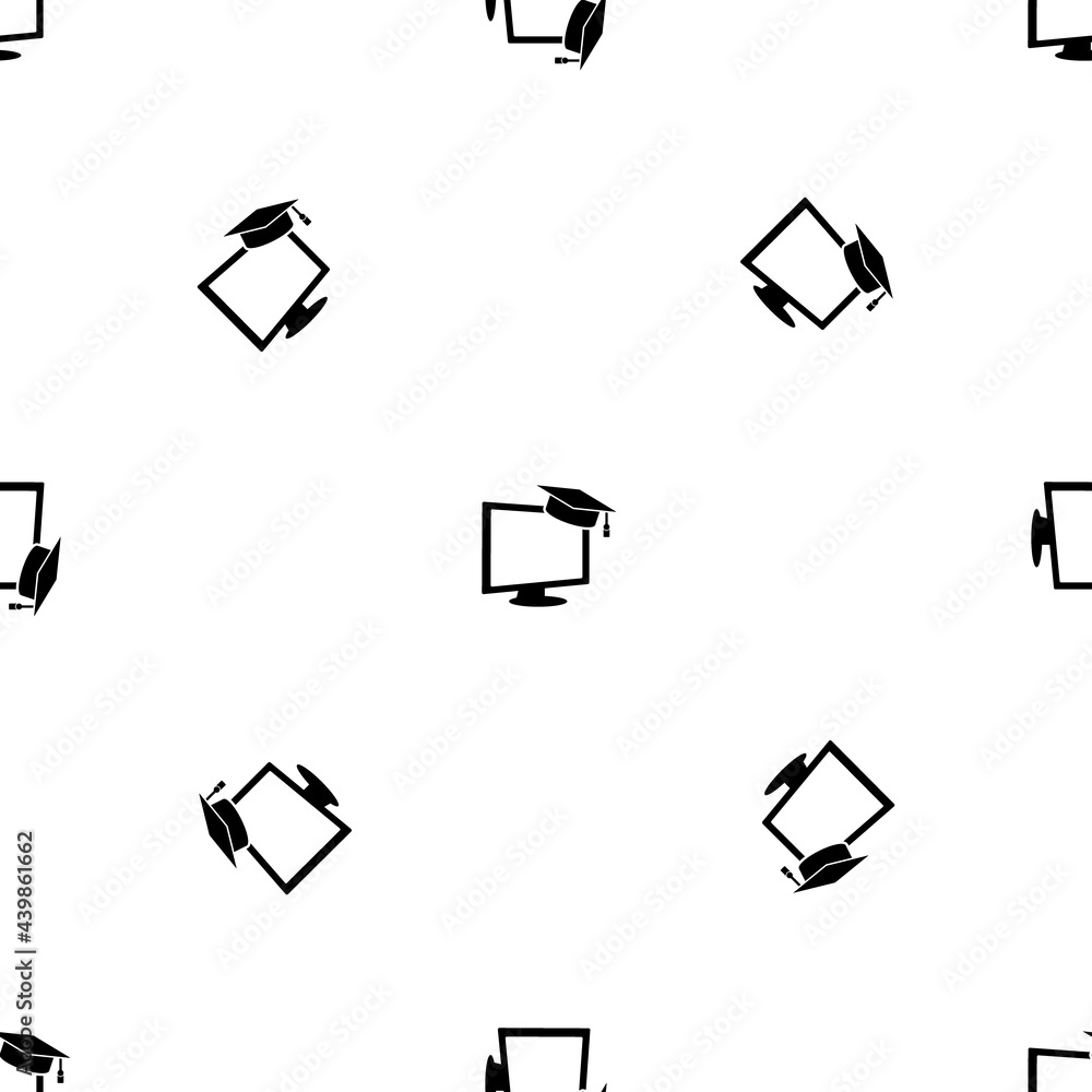 Poster seamless pattern of repeated black distance learning symbols. elements are evenly spaced and some ar