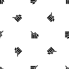 Seamless pattern of repeated black chart down symbols. Elements are evenly spaced and some are rotated. Vector illustration on white background
