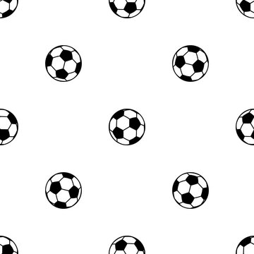 Seamless pattern of repeated black football symbols. Elements are evenly spaced and some are rotated. Vector illustration on white background