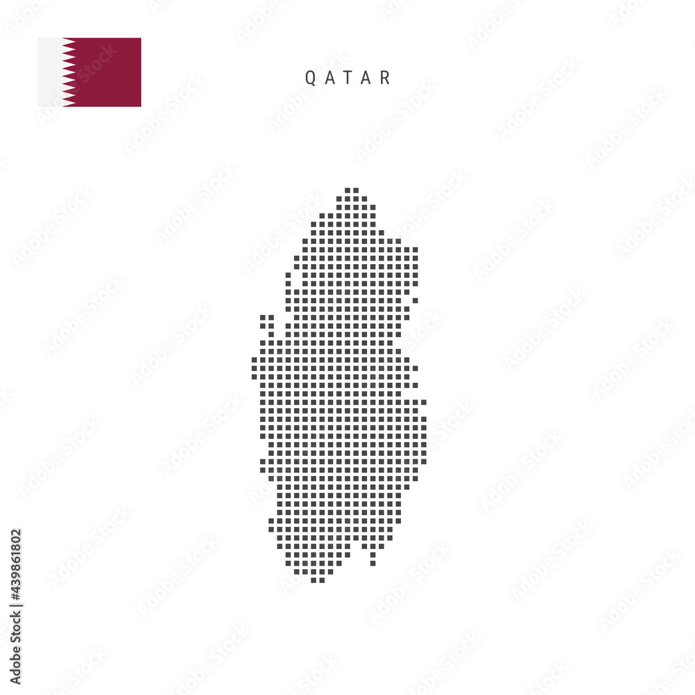 Wall mural square dots pattern map of qatar. qatari dotted pixel map with flag. vector illustration