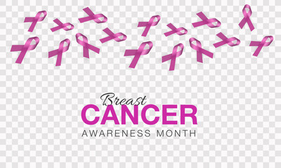 Breast Cancer Awareness Month. Ribbons and balloons in pink. Realistic vector