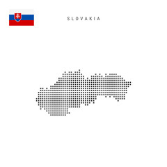 Fototapeta premium Square dots pattern map of Slovakia. Slovak dotted pixel map with flag. Vector illustration