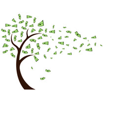 Vector of bills on a tree flying and falling like leaves in autumn