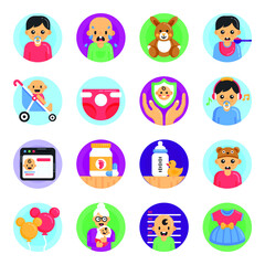 Pack of Baby Accessories Flat Rounded Icons 


