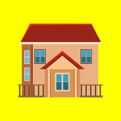 flat houses and buildings isolated on blue background. Front view exterior house with roof. Modern residential. Townhouse building apartment. Facade of the house with doors and windows. 