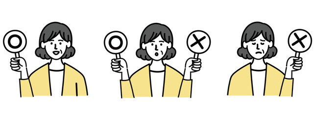 女性　ミドルエイジ 　ベクター　ポップ　○× セット
