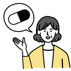 女性　ミドルエイジ 　ベクター　ポップ　ワクチン　薬　錠剤
