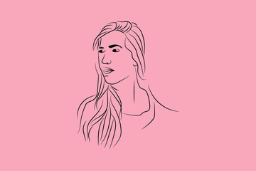 Abstract  hand-drawn line drawing minimal woman portrait and body Vector illustration Contemporary portrait