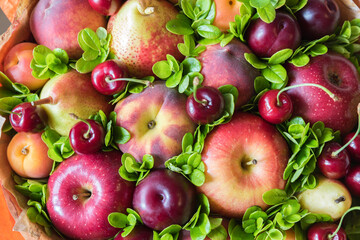 Bouquet with fresh fruits and berries close
