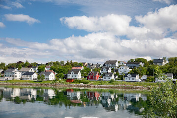 Fototapeta na wymiar Wooden houses in the coastal town in the middle of Norway,Helgeland,Nordland county,scandinavia,Europe