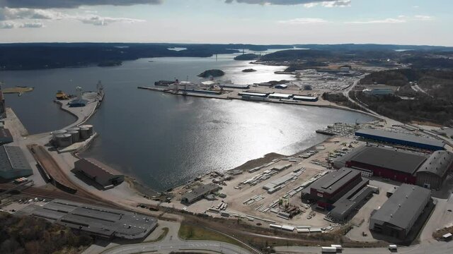 Ship Harbour A Sunny Day, Uddevalla, Sweden, Aerial