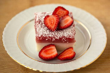 Delicious strawberry dessert with fresh fruit. 