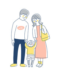 手を繋いでいる3人家族