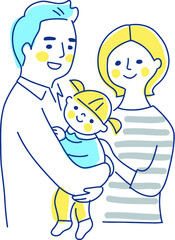 家族　赤ちゃんを抱っこするパパとママ　上半身