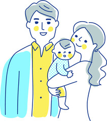 家族　赤ちゃんを抱っこするママとパパ　上半身