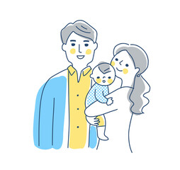 家族　赤ちゃんを抱っこするママとパパ　上半身