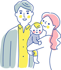 家族　赤ちゃんを抱っこするママとパパ　上半身