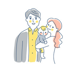 家族　赤ちゃんを抱っこするママとパパ　上半身