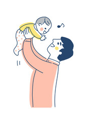 高い高いをして赤ちゃんをあやすパパ