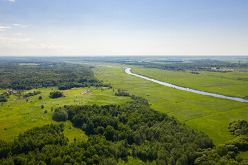 Fototapeta na wymiar Deima river in Kaliningrad region, Russia, view from a drone