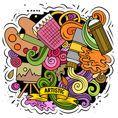 Obraz na płótnie Canvas Art vector doodles illustration. Artist elements and objects cartoon background.