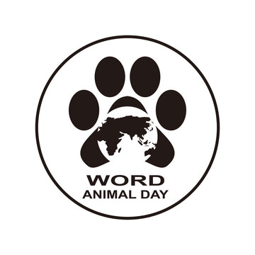 World animal day poster, october 4 with  planet earth with paw icon, environment symbol.