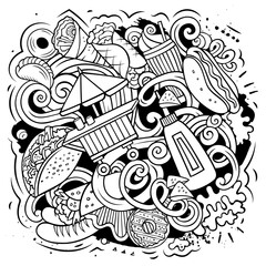 Fastfood hand drawn vector doodles illustration.