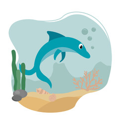 Dolphin cute sea animal on the ocean 