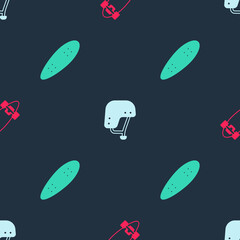 Set Longboard or skateboard, Skateboard helmet and on seamless pattern. Vector