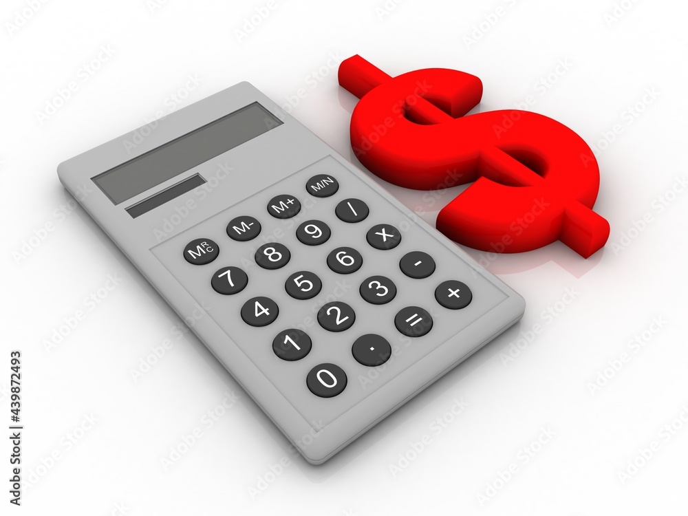 Poster 3d rendering dollar symbol on calculator