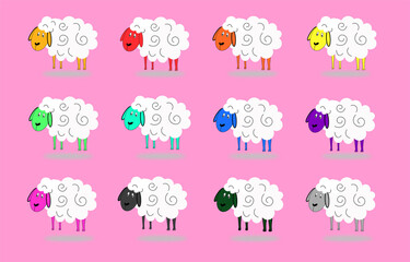 Sheep cute lamb farm icons set. Flat illustration of 12 sheep cute lamb farm vector icons