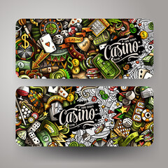 Cartoon cute doodles Casino horizontal banners set