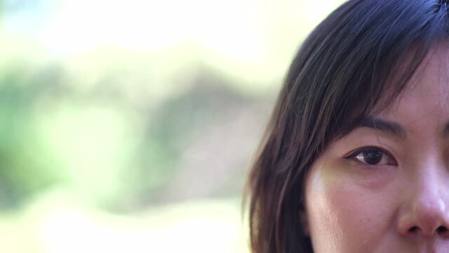 Closeup of Asian woman's eyes blinking