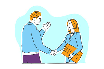 businessman and business woman deal illustration hand draw