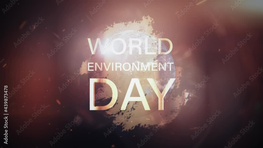 Poster world environment day cinematic loop background concept. 4k 3d rendering world environment day golde