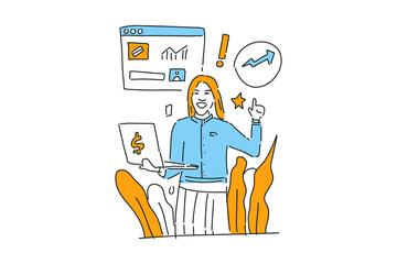 happy business woman illustration hand draw