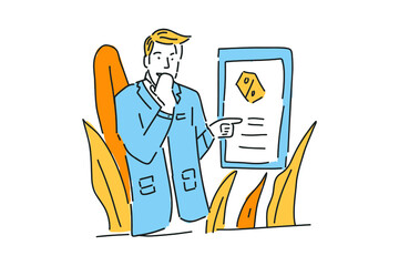 man show discount sale business illustration hand draw