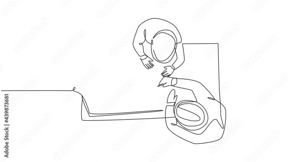 Aufkleber animated self drawing of one continuous line draw architect and construction builder discussing blue